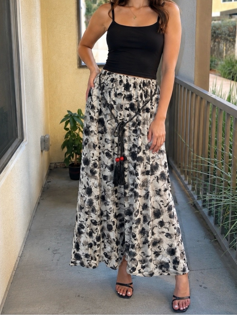 Floral Black and White Skirt